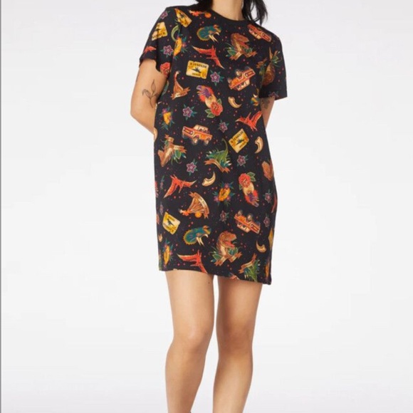 Dangerfield t-shirt midi dress size 6 Tattoo Style Jurassic print Grunge Goth - Picture 2 of 8